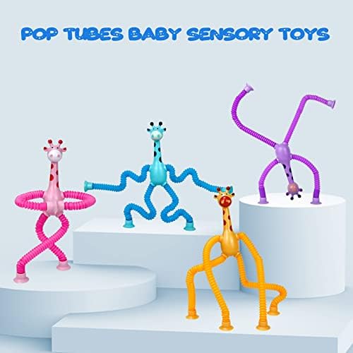 Телескопска чаша за вшмукување жирафа играчка, поп -цевки Бебешки играчки фини моторни вештини и креативно учење, сензорни играчки за