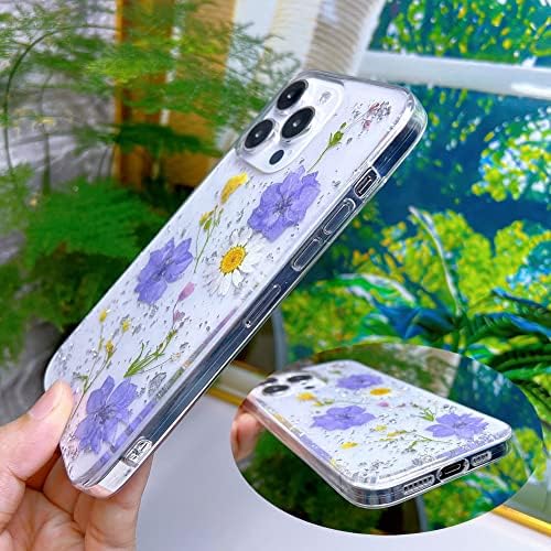 Абери Дизајнирана За Iphone 14 Pro Max Притиснато Куќиште За Цвеќе, Симпатична Блинг Сјај Искра Јасно Со Дизајн Мека Силиконска Тпу