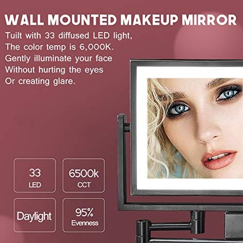 CZQ шминка суета огледало wallид монтирање, осветлено огледало за шминка со зголемување, 8 двострана 360 ° вртење на козметичко огледало за хотели