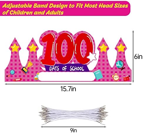 Yunvi 60 парчиња 100 -ти ден на училишни хартиени круни, 100 дена училишни хартиени капачиња за забави на забави Среќен 100 -ти ден на училишни