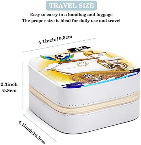 Кутии за накит Rodailycay за жени, преносна кутија за складирање на екранот, цртан филм пиратски брод папагал капетан Пу кожа накит Организатор