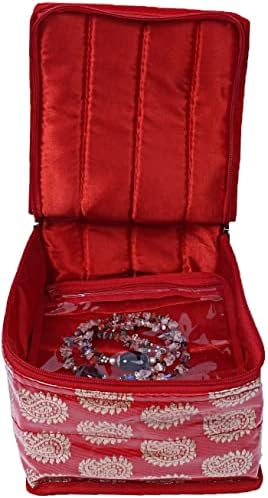 Кутија за накит на кралски Трендц Брокада/Организатор со 10 торбички - црвено