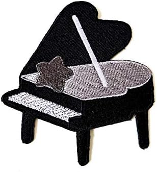 Музички закрпи со инструменти со црно пијано, извезено извезено шиење на железо на лепенка за ранец на фармерки јакни костум за облека