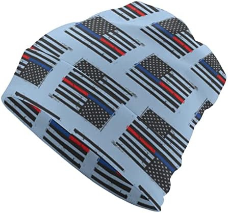 Полицијата и пожарникарот САД знаме Унисекс Бејни капа за топло капаче за череп капа за спиење случајна една големина