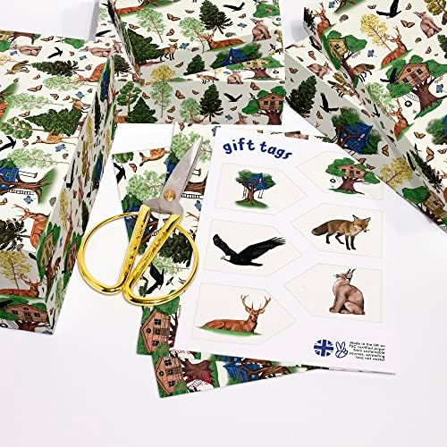 ЦЕНТРАЛНА 23 Деца Хартија За Завиткување-6 Листови Подароци Со Ознаки-Куќа На Дрво-Хартија за Завиткување Животни за Момчиња