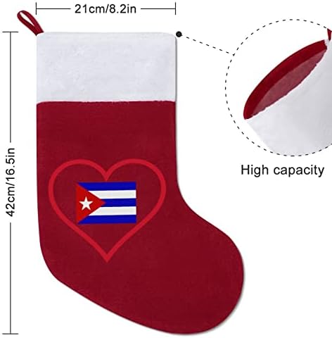 Јас многу го сакам куба црвено срце Божиќни чорапи порибување на Божиќни дрво санта украси што висат украси за одмори од камин 16,5 “