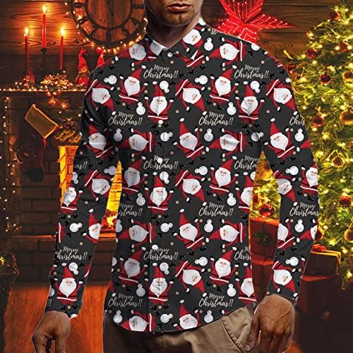 XXBR Божиќни кошули за мажи, смешни Божиќни Дедо Мраз, Снежан, Снежан, печатење на копчето-спуштена јака, деловна обична кошула