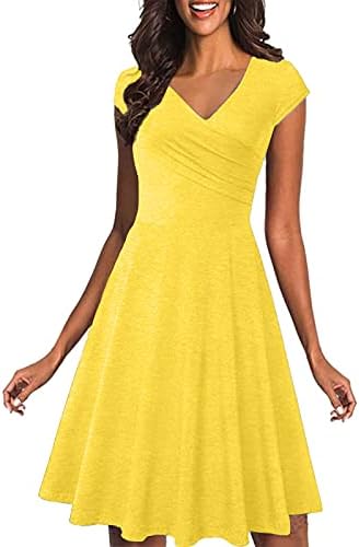 Женски забавен фустан моден печати краток ракав v-врат-фустан со должина Обичен фустан 2023 летни фустани