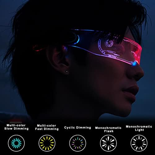 CREPUSCOLO LED Очила, LED Визир Очила со 7 Бои и 5 Режими, Светне Очила Полнење Партија Очила Прозрачна Очила За Косплеј Ноќта