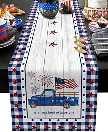 Патриотски тркач на табели 70 инчи 4 -ти јули тркач за табели камион Американски знаме starsвезди Денот на независноста на Денот на спомен
