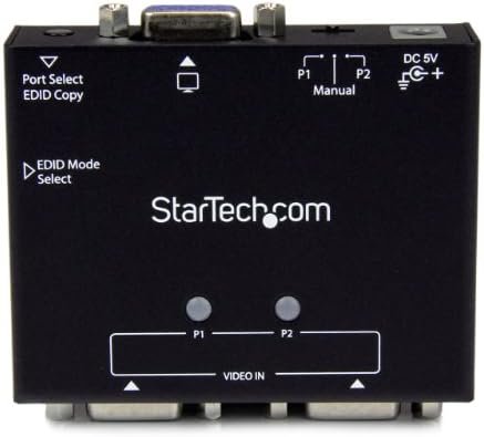 Startech.com 2 -Port VGA Auto Switch Box со приоритетно префрлување и EDID копија - 2x1 Dual Port Monitor VGA Switch 1920x1200, црно
