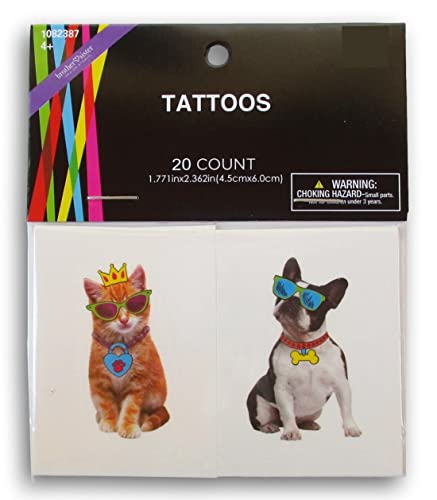 Партии животни забави - Привремени тетоважи - Куче и мачка - 24 слатки квадратни тетоважи