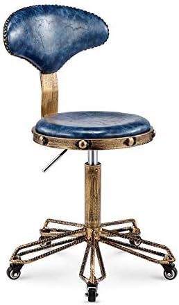 Хидраулична столица со тркала ， столче за работилница со сино ПУ синтетичко кожа седиште ， прилагодлива висина 43-58 см ， Поддржана тежина