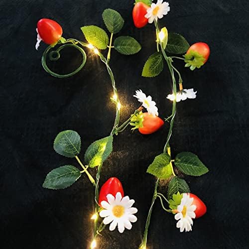 Sezrgiu симулација јагода жица светла што висат лоза растение венец вештачко овошје јагода цвет светло батерија батерија напојува за домашна свадбена забава декор