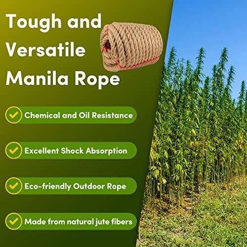 Манила јаже 1,25 во х 100 стапки, Природно Дебело Јаже Од Јута, Големо Украсно Јаже Од Коноп Одлично За Градинарство, Качување, Огради,