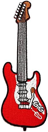 Графичка прашина црвена електрична гитара извезено железо на закрпи Апликат музички рок поп хеви метал