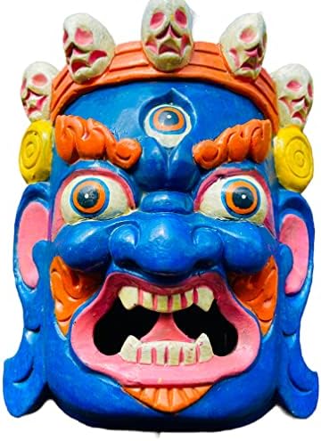 Хималајски Занает Бхаираб Дрвена Ѕидна Скулптура Деко Маска Рачно Изработена Од Бога Шива Махакала Каал Бхаираб Будизам Маска За Украсување На