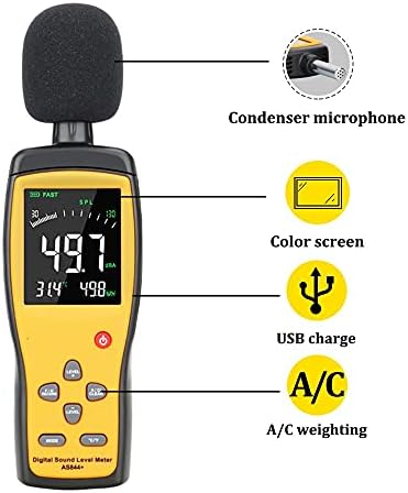 BHVXW Дигитален звучен звук на бучава Мерач на мерач на децибел Аудио тестер 30 ~ 130 DBA боја LCD дисплеј автомобилски микрофон