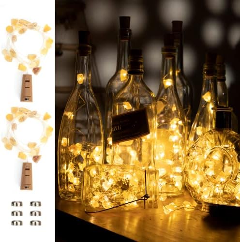 Стринг светла со шише со шише со шише со плута 6,6ft 20 LED сребрена жица, мини декоративни кристали суровини самовили за самовила
