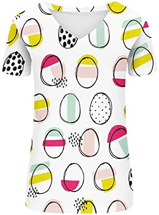 Симпатични велигденски кошули за жени против вратот со кратки ракави 3Д -печати за зајаче, графички маички лабави лето лето 2023 празник блуза
