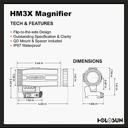 Holosun - HM3X флип на страна 3x црвена точка Sagnifier QD монтирање