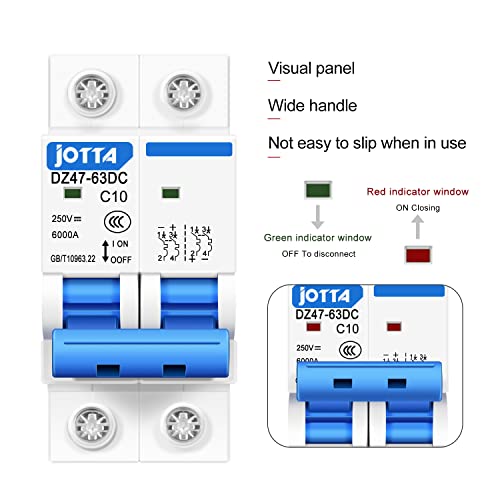 Прекинувач на колото Jotta Mini DC, 2 пол 250V 10 засилувач изолатор за соларен PV систем, термичко магнетно патување, DIN Rail Mount DZ47-10DC