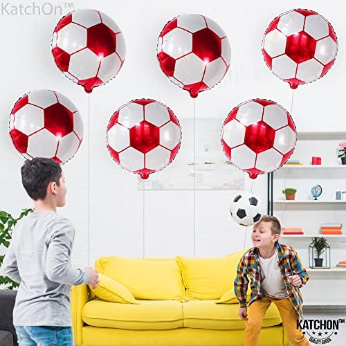 Сет на гигант, балони со црвени фудбалски балони - 18 инчи 6 парчиња | Фудбалски балон за украси на фудбалска забава | Тркалезни балони