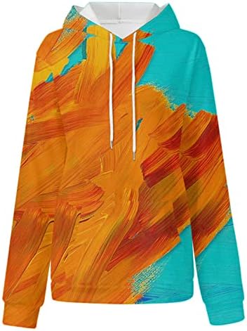 Kcjgikpok женски преголем кошула со качулка, моден блок во боја, долги врвови за влечење на долги ракави, врвови со џеб со џеб