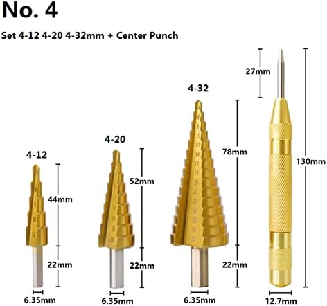 Чекор за вежбање битови поставени 3-13 -20 4-32mm со центри за вежбање титануим обложен дрвен метал конус за дупчење бит дупки за сечење на дупки