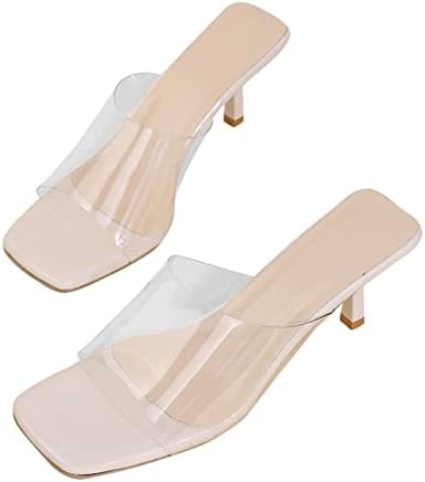 Чисти посочени пети сандали стилето потпетици Транспарентна лента со високи потпетици се лизгаат на мазги за жени секси елегантни