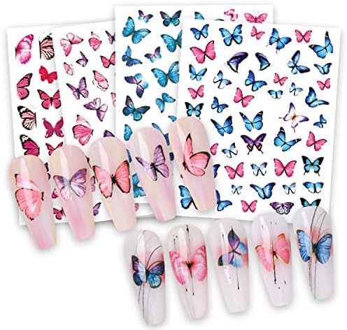 Пеперутка нокти налепници за уметност 3Д налепници за само-лепење на нокти Шарени пеперутки за нокти за уметност поставени налепници за