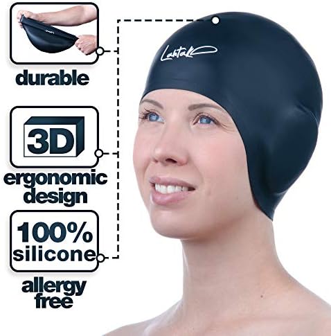 Капа за пливање за заштита на ушите 3Д - капа за пливање за жени мажи - силиконо капаче за пливање водоотпорна - одговара на долга коса и кратко
