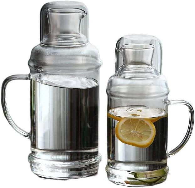 Транспарентен стаклен бокал со голема капацитет чаша со ладна вода Ретро ладна вода бокал голем 2L отпорен 透明 玻璃 容量 冷水杯 复古冷水壶 大 号 2l 耐