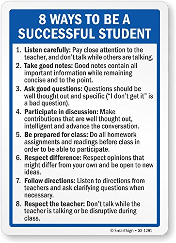 SmartSign „8 начини да се биде успешен студент“ Правила за училници | 7 x 10 магнетски
