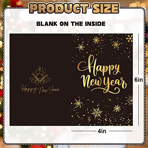 AnyDesign 24 пакет Среќна новогодишна честитка 2023 црна фолија злато новогодишни картички за одмор со коверти и налепници Нова
