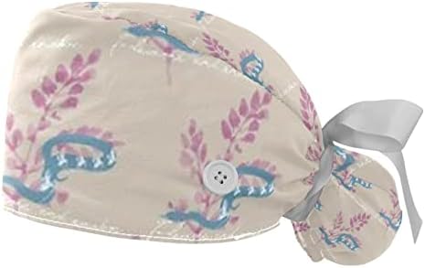 Капа за работно капаче за цвеќе во нордиски стил со копчиња и џемпери, унисекс капачиња за чистење на конска опашка, 2 пакувања хируршка капа за медицинска сестра