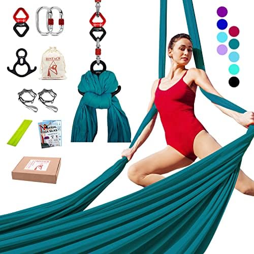 Iontach Aerial Silks yoga Swing Set опрема - 9 дворови Аериски комплет за јога хамак, ткаенини со низок удар за почетник танц, целосни додатоци