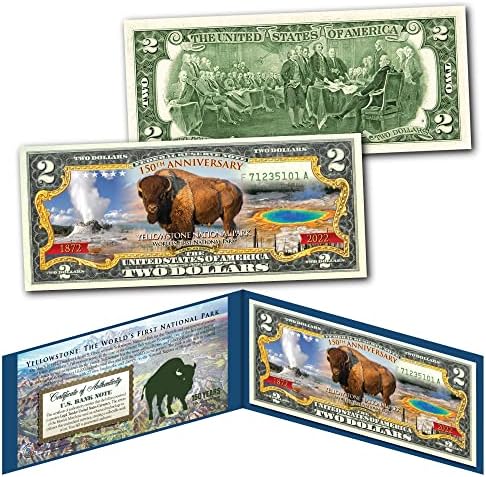 Националниот Парк Јелоустоун 150-Годишнина 1872-2022 Нециркулирана Сметка Од Два Долари Специјално Издание Колекционерски Држач