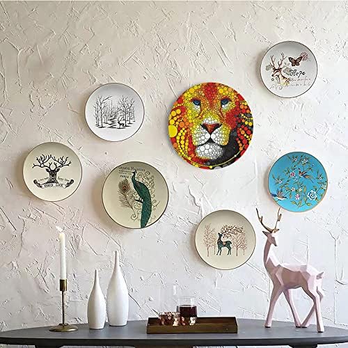 Плоча за керамички приказ на лигутари, фрактална декор керамика виси декоративна чинија, апстрактни стил лав портрет стил на лав