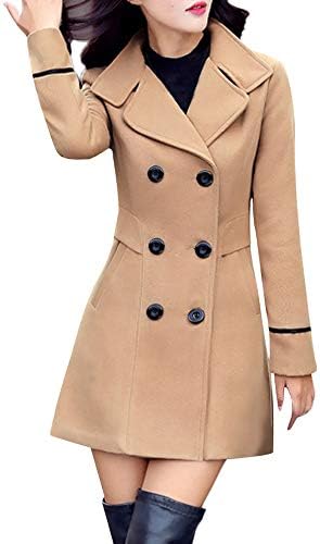Timemeans Coults за жени јакни за жени волна со двојно градење палто Елегантна работа со долги ракави мода јакна каки