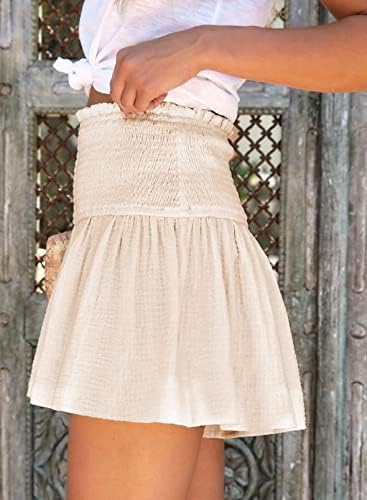 Dokotoo женски шорцеви памук висока еластична половината со плетенка, симпатични шорцеви, проток на плажа, проток на обични шорцеви
