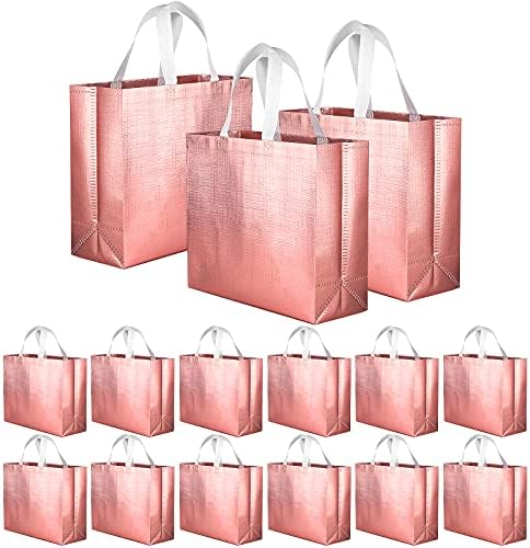Cooraby 15 пакет Стилски не ткаени торбички торби со рачка сјајни намирници за намирници за купување торби за подароци 12,2 x 4,7 x 11 инчи деверуша