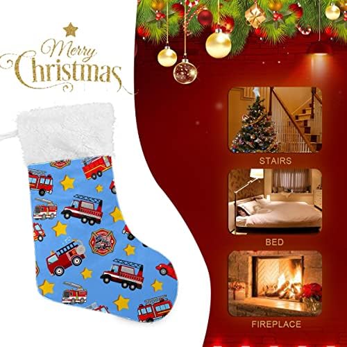 Божиќни чорапи со пожарникарски камиони starsвезди сина бела плишана манжетна мерцеризирана кадифена семејна празник персонализиран