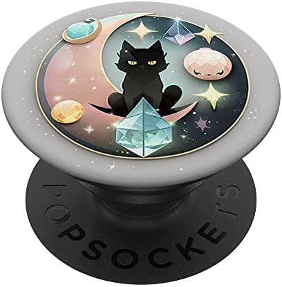 Вештерка симпатична црна мачка каваи кристална пастелна гота месечина фази Popsockets swappable popgrip