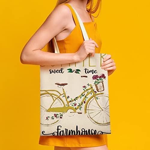 Wengbeauty Canvas Tote Bag Farmhouse4 Рамената торба за рамо на еднократно намирници за купување торбички плажа за ручек за ручек