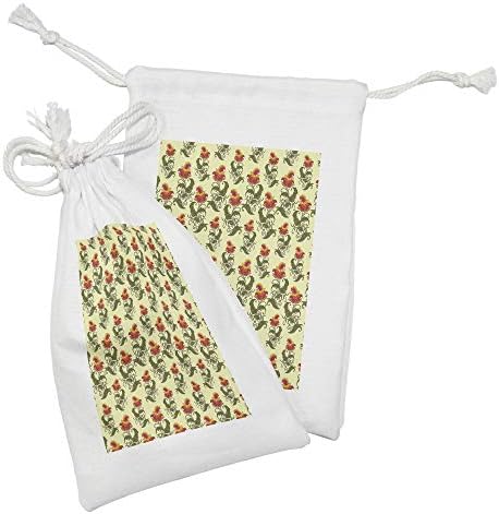 Амбесон Ретро Ткаенина Торбичка Комплет од 2, Континуирана Шема Во Ориентален Стил Со Повторување На Пролетните Цвеќиња, Мала Торба