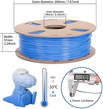 Филамент за печатач Tronxy PLA 3D 1,75мм, менување на филаментот со температура сина во бела боја, промена на картон од 1 кг, картон