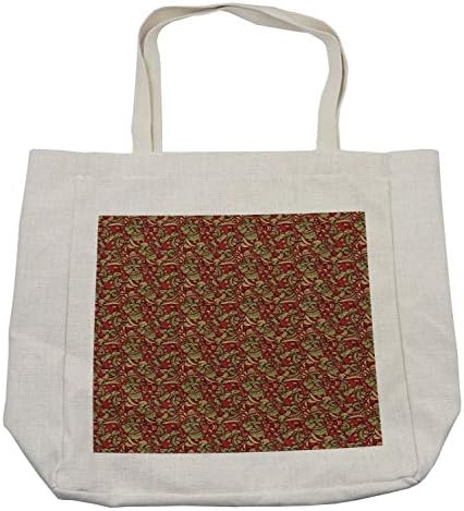 Етничка торба за етничка за купување, шема на стил на душка со лисја од лисја и ливчиња ботаничка, еколошка торба за еднократно за намирници