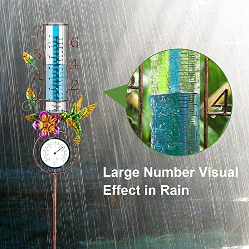 Апсонолски мерач на дожд со метален удел, голем број на дождови за дожд на отворено за градинарски декор, 7 стаклена цевка за мерач