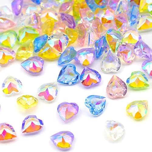 Bybycd Love Heart Nail Charms Шарени 20/100 парчиња Aurora Nail Art Decoration Glitter смола AB Crystal Manicure додатоци 3D Nail